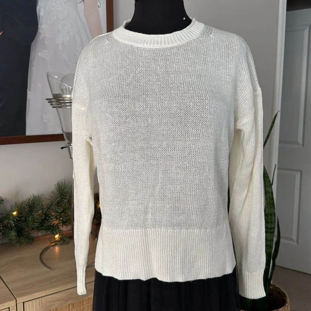 J. Crew Relaxed Cotton Crewneck Beach Lightweight White Sweater